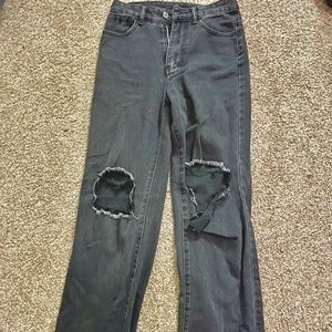 Black Distressed Ripped Straight Leg Jeans